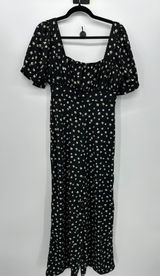Lulus Black Floral Milkmaid Jumpsuit Sz M Puff Sleeve Wide Leg Square Neck Photo 0