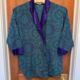 Vintage Victoria's Secret Paisley Purple Teal Silky Robe L Sleepwear Gold Label Photo 0