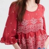 *American Eagle Coral Eyelet Cropped Embroidered Bell Sleeve Blouse #Gr Photo 0