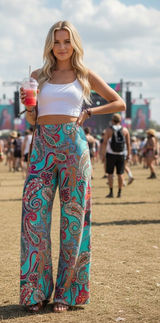 Alice + Olivia Paisley Print High-Waist Wide-Leg Silk Blend Festival Pants Small Photo 0