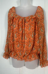 DR2 Orange Geometric Print Top Size Medium EUC Photo 0