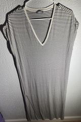 ZARA Black & White Striped V-Neck Midi T-Shirt Dress – Size M Photo 0