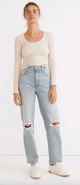 Madewell The Petite Perfect Vintage Straight‎ Jean Danby Wash: Knee-Rip Edition Photo 0