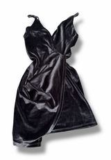 2Love V-Neck Velvet Faux Wrap Mini Dress in‎ Charcoal Grey Black Photo 0