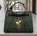 Mia K Collection Forest Green Snakeskin Satchel Handbag Gold Hardware MKF-7115GN Photo 0