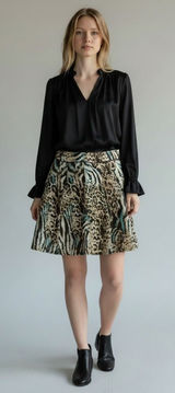 Tribal Animal Print Pleated A-Line Skirt Leopard Zebra Teal Brown Size 10 Photo 0