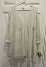 Aritzia Sunday Best White Gold Metallic Foil Dot Babydoll Mini Dress Womens‎ L Photo 0