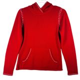 Ann Taylor LOFT Hoodie Sweater Knit Pullover‎ Red White Stitch Small Cottagecore Photo 0
