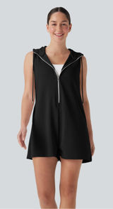 Halara Hooded Sleeveless Zipper Casual Jumpsuit with Pockets Size XL Black Photo 0