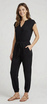 Lou & Grey Signaturesoft Jogger Jumpsuit Womens S Black Sleeveless Drawstring Photo 0
