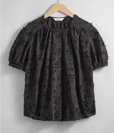 & Other Stories Black Floral Embroidered Puff Sleeve Oversized Blouse Top US 6 Photo 0
