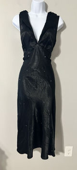NIGHT Birger et Mikkelsen Black V-Neck‎ Rhinestone Midi Cocktail Dress US 10 Photo 0