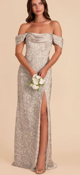 Birdy Grey Mia Dress Matte Satin Almond Dreamy Floral Maxi M White Pearl Gray Photo 0