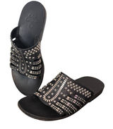 Colleen Cordero Silver Studded Slide Sandals Womens 9 Black Leather Slip On Flat Photo 0