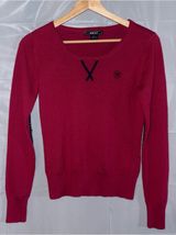 Ariat Sweater Women’s Small Pink Merino Wool Equestrian Elbow Patches V-Neck Photo 0