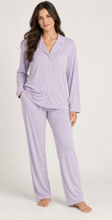 NEW Cozy Earth Bamboo Stretch-Knit Classic Pajama Set Lilac XS Photo 0
