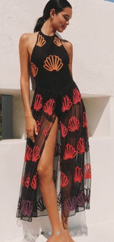 Anthropologie NWT Celandine Embroidered Bodysuit Maxi Dress Black Halter Size Medium M * Photo 0