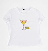SheIn White Graphic T Shirt Martini Cocktail Olive Print Short Sleeve Tee Size Small Photo 0