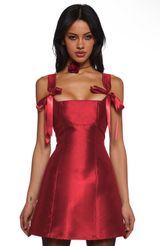 Current Mood Pixie Stardust Red Bow Mini Dress Photo 0