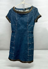 7 For All Mankind Denim Mini Dress Leather Trim Rhinestone Embellished Size XS Photo 0