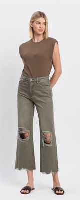 Vervet Super High Rise 90s‎ Vintage Crop Flare Jeans Size 29 Olive Green Photo 0