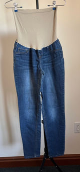 Indigo Blue High-Waist Beige Panel Maternity Jeggings - Blue Denim Photo 0