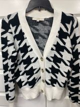 Loft Ivory Black Houndstooth V-Neck Button Front Cardigan Sweater XS Extra Small Photo 0
