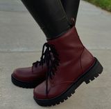 Burgundy/wine Lace Up Combat Boots Photo 0
