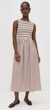 NWT Hill House Cosima Nap in Rust Stripe Cotton Smocked Dress M Photo 0