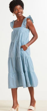 Nation LTD Large Camille Midi‎ Sundress Spritz Stripe Mint Blue Tiered Resort Photo 0
