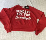 Where I'm From Sundays‎ Are For The Faithful Red Cropped Sweatshirt Medium NEW Photo 0