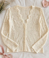 Cream Lace Cardigan Cottagecore Boho‎ Fairycore Romantic Sheer Floral Lace Top Photo 0
