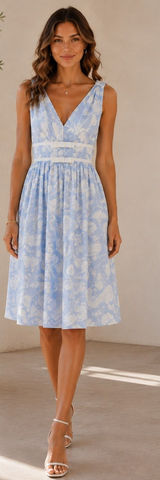 Karl Lagerfeld Blue White Floral Stripe Cotton Blend Dress Size 8 NWT Photo 0