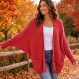 Umgee Large Rust Red Popcorn Knit Dolman Cardigan Sweater Warm Pockets Photo 0