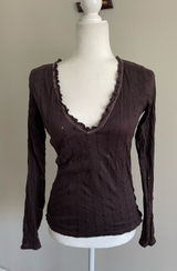 United Colors of Benetton Dark Brown V-Neck Long Sleeve Top Photo 0