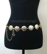Y2K Boho Gold Hammered Disc Coin Chain Belt, Fits 24.5–42 Inches, X7GA1153 Photo 0