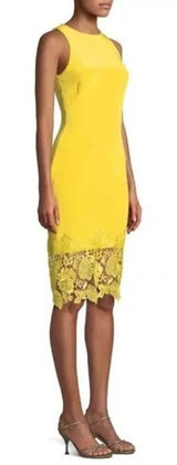 Theia Yellow Midi Dress‎ with Lace Detail Photo 0