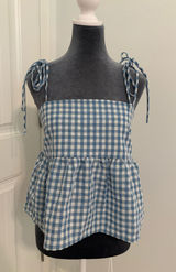 Pie In The Sky Blue Gingham Tie-Shoulder Baby Doll Top - Women Photo 0
