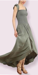 Young Fabulous & Broke Frida Green Smocked Off The Shoulder Maxi Dress Size M Photo 0