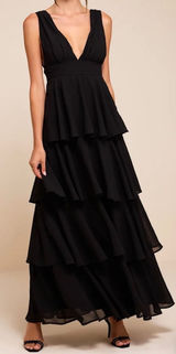 NWT Lulus SZ Large Amazing Evening Black Tiered Maxi Dress Formal Special Event Photo 0
