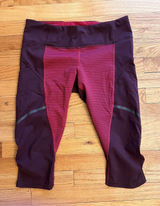 Lululemon Crop Leggings 10 Maroon Burgundy Stripe Activewear Yoga Pants‎ Photo 0