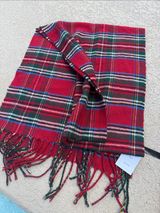 Urban Outfitters Red Plaid Fringed Wool-Blend Scarf Photo 0