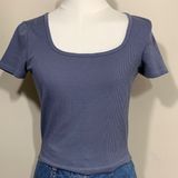 Hollister Ribbed Scoop‎ Neck Top Womens Small Blue Short Sleeve Must-Have Tee Photo 0
