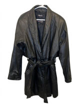 Wilsons Vintage Black Leather Belted Trench Coat w/ Thinsulate XL Photo 0