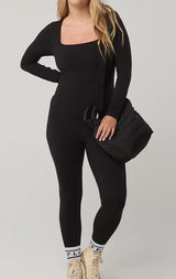 OFFLINE by Aerie Real Me Xtra Black Long Sleeve Jumpsuit Bodysuit Size XL‎ Photo 0