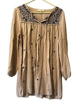 Umgee Long Sleeve Tie Neck Tassel Tunic Top Mini Dress Size Medium Boho Peasant Photo 0