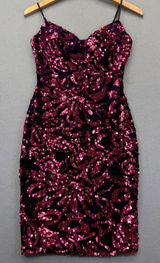 Privy Womens Small Purple Velvet Sequin‎ Bodycon Mini Dress Sweetheart Neckline Photo 0