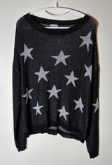 POL Black Star Print Sheer Knit Sweater Size Large Photo 0