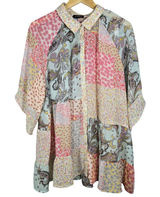 Gigio USA Patchwork Paisley Floral Button Down Sheer Tunic‎ Shirt TC2569 Medium Photo 0