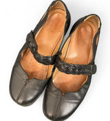 Hotter UK England Made Black Leather Flats Braided Strap Mary Janes Womens 7 Photo 0